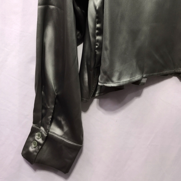 NWT Cider Satin Slip Shirt Womens 4XL Olive Green Button Up Boho Retro 90s Y2K - Picture 8 of 13